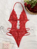 Body de Encaje Verde Esmeralda con Detalles Recortados y Bordes Festoneados – Body Sensual para Mujer, Mezcla Suave de Poliéster, Lavado a Mano, Ropa Romántica |   Diseño Elegante en Encaje con Bordados Festoneados - details 9
