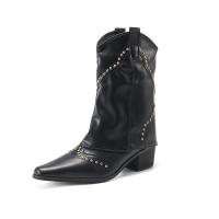 Botas matin con punta estrecha para mujer, botas de cuero a la moda, zapatos para mujer - details 1