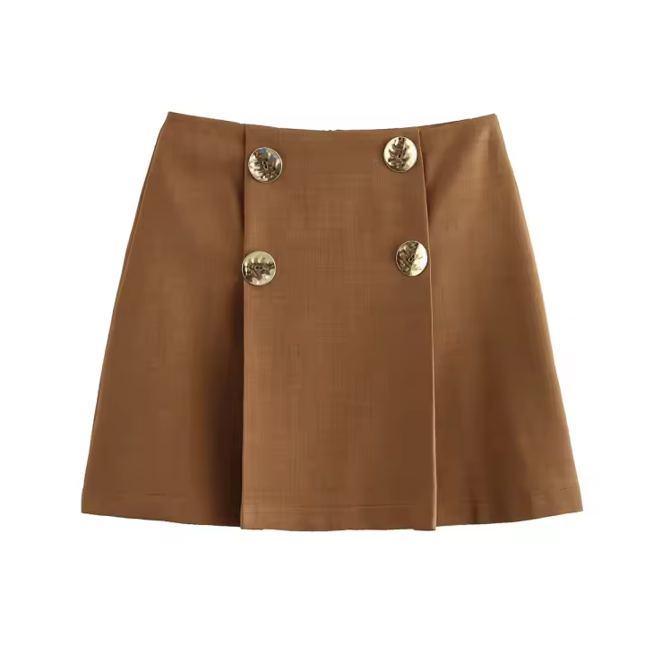 Minifalda acampanada de cintura alta vintage 2025 con botones delanteros para mujer, faldas elegantes de oficina para mujer - 1