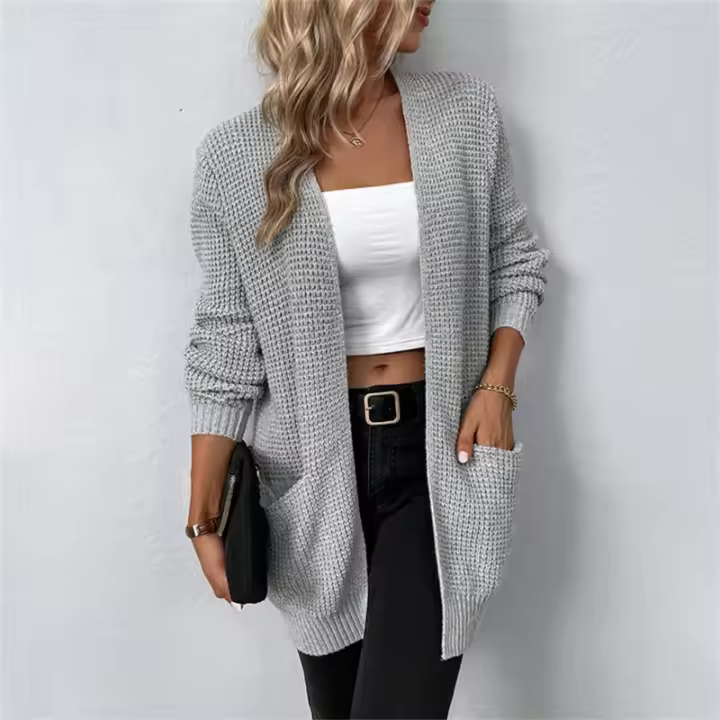Nuevo Suéter De Punto Para Mujer, Suéter De Bolsillo De Color Sólido, Chaqueta De Punto Para Mujer - 1