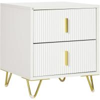 2 Cajones Mesa de Noche Moderna con Patas de Metal Carga 40 kg para Salón Dormitorio 40x40x47 cm Blanco - details 0