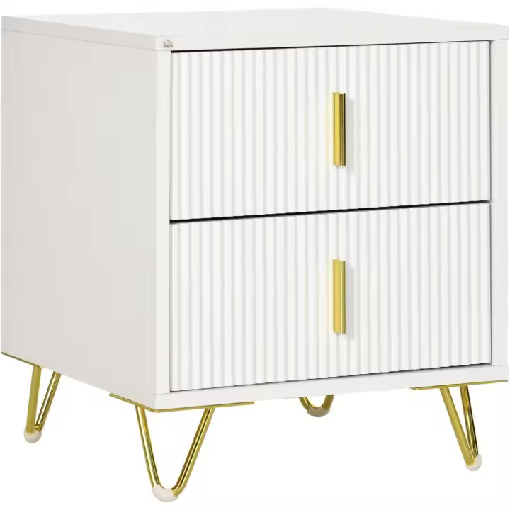 2 Cajones Mesa de Noche Moderna con Patas de Metal Carga 40 kg para Salón Dormitorio 40x40x47 cm Blanco - 1