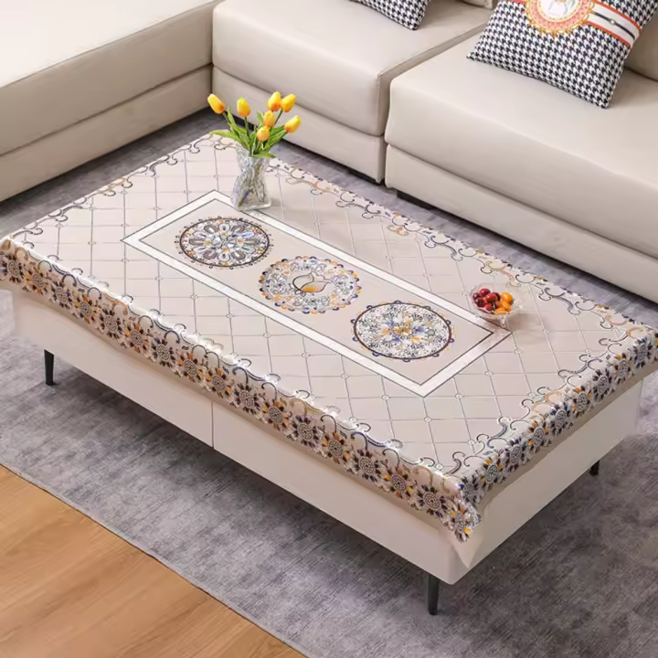 Mantel de estilo chino de 90x150cm, cubierta gruesa para mesa de té de PVC, lavable, a prueba de aceite, cubierta para mesa de postre, sala de estar - 1