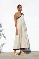 Novedad informal lisa para mujer para el verano de 2025, vestido largo francés, hombros inclinados y encaje, estilo festivo, temperamento - details 3