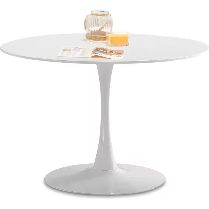 Mesa Redonda de Comedor, Salón, o Cocina, Acabado en Lacado Color Blanco, Medidas: 110 cm (diámetro) x 75 cm (Alto) - 1