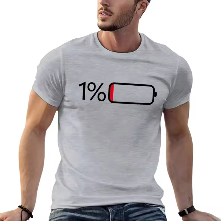 Camiseta estampada con batería baja, camiseta para hombre, camiseta informal de manga corta para verano, primavera y otoño, top como regalo - 1