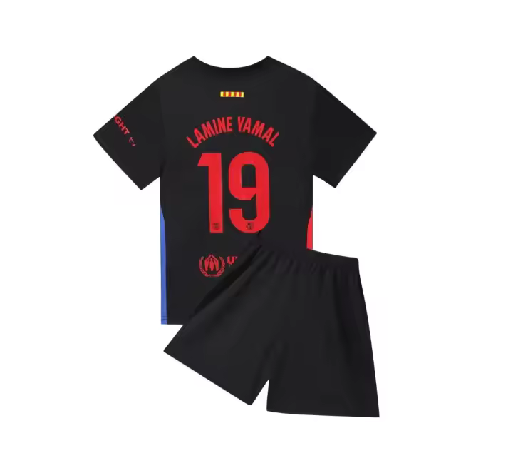 S 24-25 Barcelona Visitante Negro No.19 Uniforme de Fútbol del Club Camiseta Infantil Talla 14-30 - 1