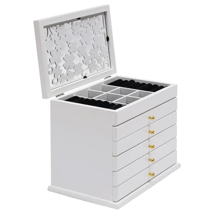 Caja de Joyería de 6 Capas Tallada en Madera Organizador de Joyas de Pulsera Collar Anillo - 1