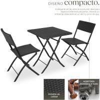 Conjunto Jardín Exterior de Ratán y Acero para 2 Personas, Muebles Jardín Exterior Resistentes a Intemperie, 2 Sillas y 1 Mesa, con Topes de Plástico, Plegable, Ligero y Compacto - Gris - details 12