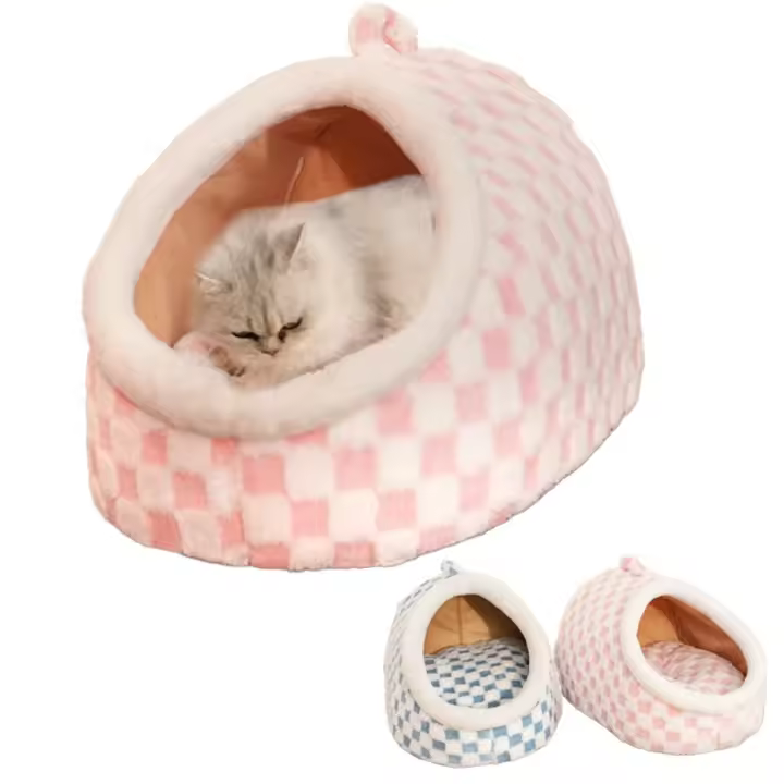 Cama para Perro, Camas para Cachorros Perrera con Manta Gruesa en Forma de Huevo, Puntos de Color, Nido para Mascotas, Lavable (Azul) - 1