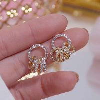 Pendientes redondos coreanos con hebilla femenina súper brillante, elegantes pendientes de circonita AAA de oro real de 14K, regalo de cumpleaños - details 2