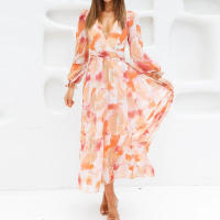 "Vestido Largo Bohemio Mujer 2025- Escote V Estampado Floral, Talle Alto, Mangas Largas, Moda Verano Boho Chic, Vestidos Hippies Elegantes para Festivales, Playa o Diario |   Envío Rápido Miravia" - details 13