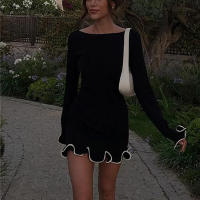 Vestido de punto de manga larga para mujer, Falda corta ajustada con borde de volantes, fragancia pequeña, sexy, Otoño e Invierno - details 5