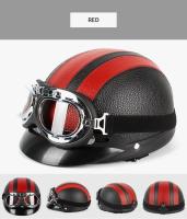 Casco de seguridad unisex para motociclismo, gafas eléctricas retro para moto, casco medio de moda, cuero PU - details 4