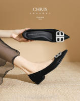 Zapatos de tacón bajo con punta en punta y diamantes de imitación negros de alta gama - details 2