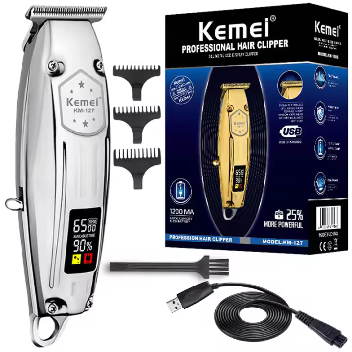 Kemei-cortadora de pelo eléctrica para hombre, dispositivo profesional de 127 RPM, con iones de litio, pantalla LCD, con carcasa de metal completa, para Barba, 6500 - 1
