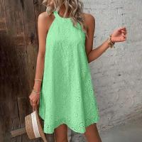 Vestido corto sin mangas para mujer, cuello halter suelto informal de color sólido para vacaciones y playa - details 3