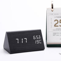 Reloj electrónico Triangular LED de madera, despertador Digital de temperatura y humedad, USB/AAA, Decoración de mesa de dormitorio - details 2