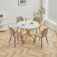 Mesa de Comedor Redonda con Tapa Moderna con Efecto Mármol, Mesa de Comedor de Cocina con Cuatro Patas de Metal, para Comedor, Sala de Estar,Blanco+GDL - details 1