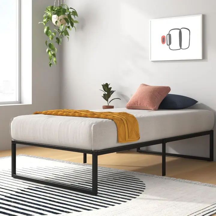 Cama 90x190 cm - Altura 36 cm con almacenaje debajo de la cama - Estructura de cama de plataforma de metal - Negro - 1