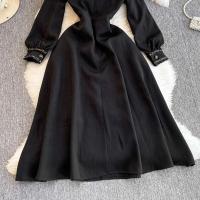 Vestido largo por debajo de la rodilla ajustado Vintage para mujer Otoño Invierno nuevo A-e cuello cuadrado de manga larga Fiesta Club Formal - details 20