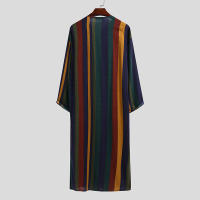 Ropa Árabe Para Hombres Kaftán Islámico De Algodón Con Rayas Traje Dubai Abaya Retro De Verano Y Otoño Estilo Casual - details 15
