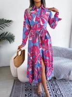 Vestido de verano bohemio de playa, manga larga, cuello en V, floral, abertura lateral, ligero y de tela suave. - details 12