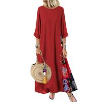 Vestido Vintage de talla grande para mujer, Vestido largo estampado con botones laterales y manga 3/4 de verano, vestidos largos para mujer - details 8