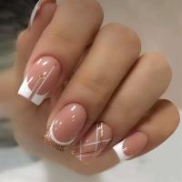 24 UDS blanco simple francés conjunto cabeza cuadrada falsa prensa corta en uñas - details 4
