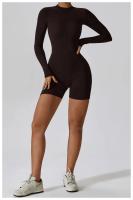 Traje de gimnasio de yoga para mujeres mono deportivo de manga larga con medio cierre sobre todo el cuerpo ropa de fitness para entrenamiento - details 20