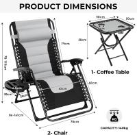Tumbona de jardín de 3 piezas, tumbona de playa, mesa de Camping, silla con cojín gris - details 2