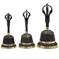 Artesanía de latón negro, gran mano grabada, sonido fuerte y claro para la escuela, meditación, iglesia, campana de bronce, regalo creativo - details 0