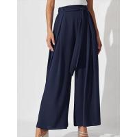 Mujeres lisas elegantes y con estilo, pantalones sueltos cómodos, pantalones de pierna ancha con cordón de cintura alta para verano - details 12