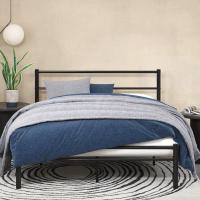 Cama Geraldine 135x190 cm - Altura 30cm - Marco de la cama de plataforma de metal con cabecero y piecero - Negro - details 1