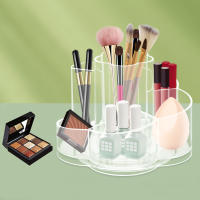 Organizador de maquillaje giratorio 360, soporte de almacenamiento de cosméticos transparente, bandeja con 6 compartimentos, cepillo de maquillaje, brillo de labios, armario de baño - details 0