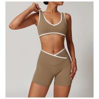 Top deportivo sin costuras con bloques de color y logotipo personalizado para mujer, top corto informal con cuello en V, chaleco clásico sin mangas - details 3