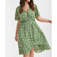 2025 vestido floral adelgazante con cintura elástica y cuello en V para mujer, nuevo superventas - details 4