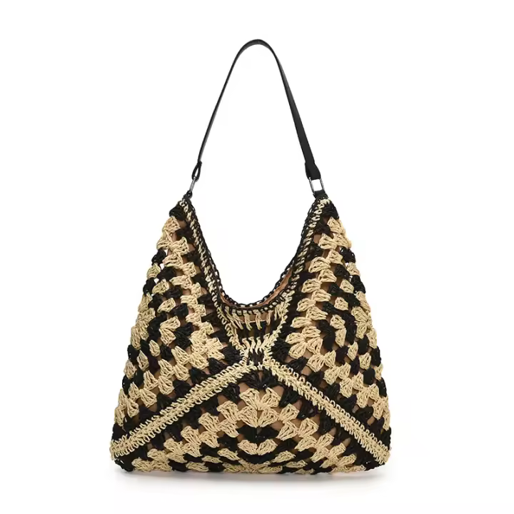 Bolso tejido a mano para mujer 2025 nuevo estilo coreano con lentejuelas retro hueco, bolso de mano para celebridades de internet, bolso de mano para axila. - 1