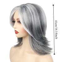 Pelucas en capas ombré gris oscuro con flequillo, extensión de cabello, peluca Bob en capas recta falsa, cabello sintético corto transpirable destacado - details 0