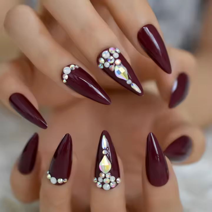Uñas postizas con terminales de diamantes brillantes de estilo Stiletto juego de 24 piezas artículos de belleza para manicura y pedicura, imagen para un sistema - 1
