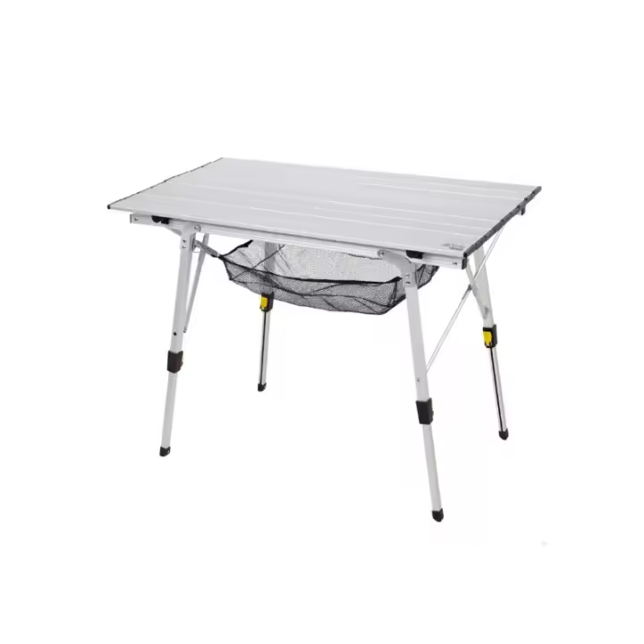 Mesa de camping Aktive altura regulable + auxiliar rojo plateado 45-70x90x51 cm - 1