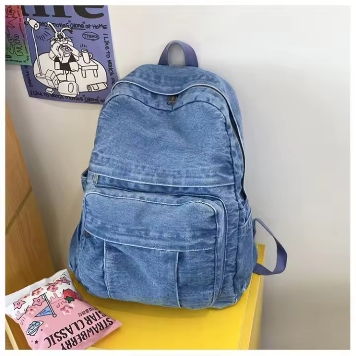 Harajuku, mochila, denim, estudiante, mochila, retro europeo y americano, denim, verano 2025, cremallera - 1