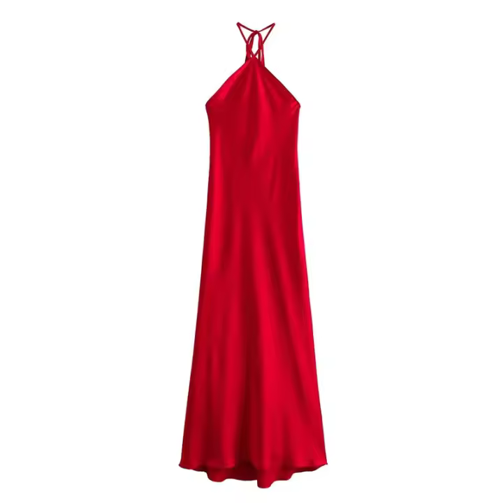 TRAFZA-vestidos de moda de verano para mujer, Color sólido, sin mangas, Espalda descubierta, decorados, con cordones, Vintage, Chic, largos - 1