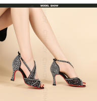 Zapatos de baile latino de suela roja para mujer, zapatos de baile de salón de Tango, tacón cubano, zapatos de boda con diamantes de imitación, sandalias para mujer - details 8