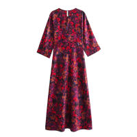 TRAFZA-Vestido largo informal de media manga para mujer, prenda elegante y elegante con estampado de botones y cuello redondo, estilo bohemio, para fiesta - details 2