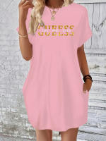 Vestido holgado de verano para mujer, estampado de letras GUEESS Los Ángeles, cuello redondo, manga corta, bolsillo, cómodo, informal, de talla grande - details 6