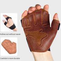 Guantes de piel de vaca para levantamiento de pesas, antideslizantes, transpirables, ventilados, pulsera para gimnasio, dominadas, guantes de entrenamiento para Fitness, 1 par - details 11