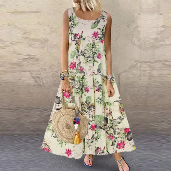 Vestido estampado de verano para mujer, moda sin mangas. - 1