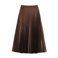 BUNO-moda femenina, faldas plisadas de verano, elegantes, largas, versátiles, Color sólido, pliegues, cintura elástica, faldas holgadas informales para mujer - details 4