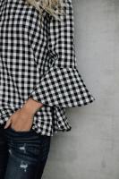 Camisa de manga acampanada con cuello redondo a cuadros de talla grande Fat Mm - details 4
